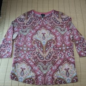 Talbots 100% Cashmere Paisley Print Audrey 3/4 sleeve pullover Sweater women's S